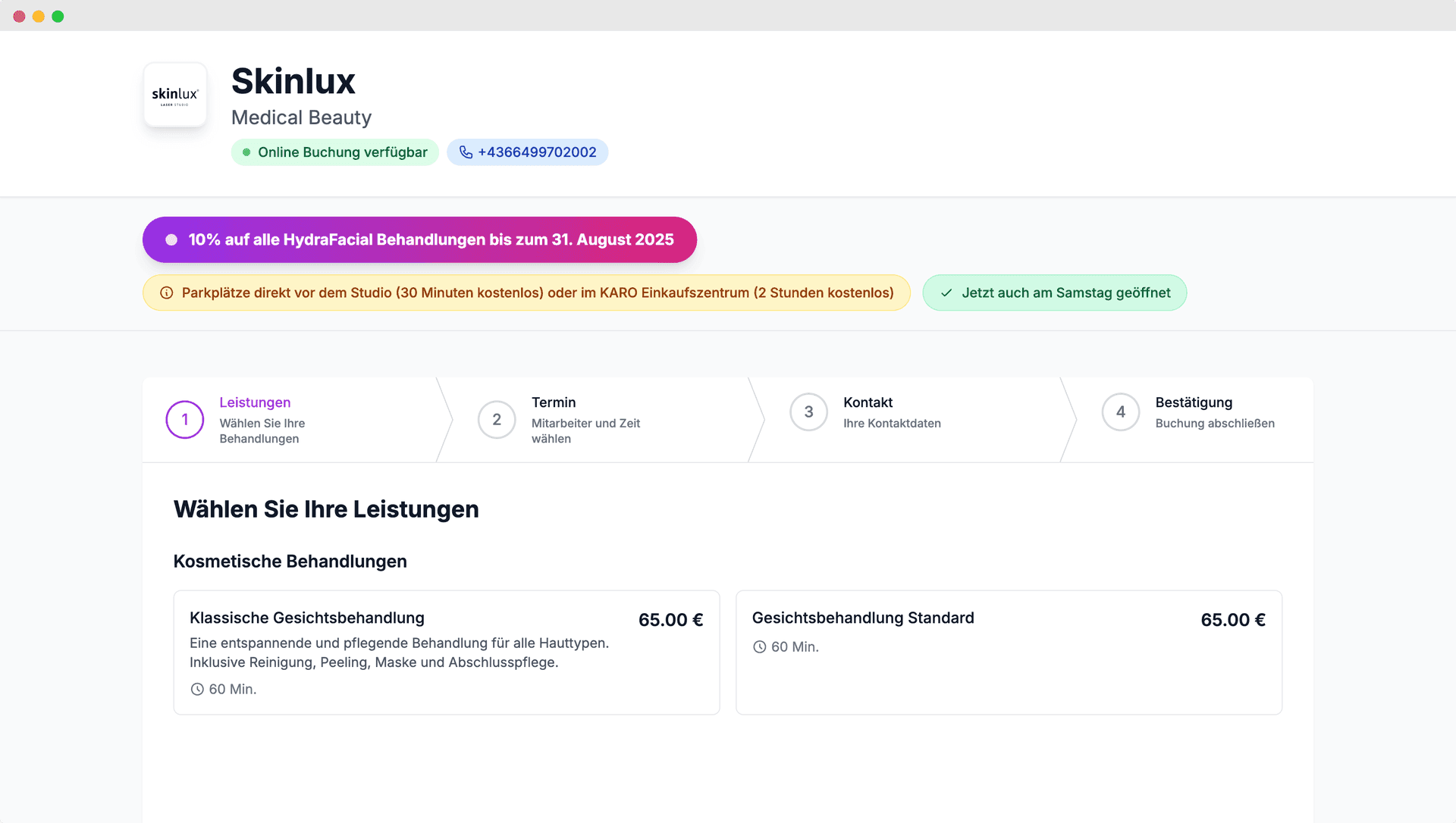 Treatflow Online-Buchungssystem – persönlicher Buchungslink